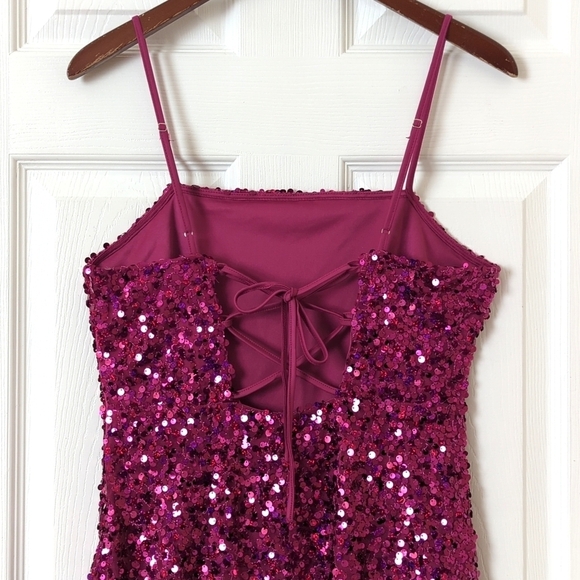 Wild Fable Sequined Sleeveless Lace Up Back Mini Party Dress Magenta Pink Medium - Picture 13 of 15